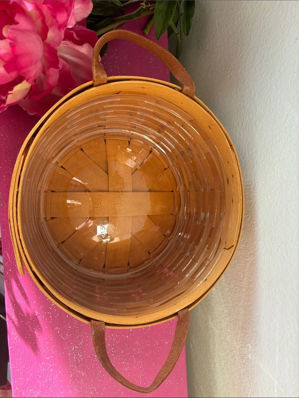 Vintage 1999 Longaberger Large Darning Basket w/ 2 Different Plastic Protectors